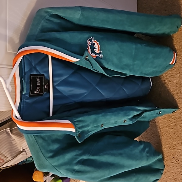 Vintage Dolphins Bomber Jacket 2XLARGE 90s Miami NFL Football Orange & Teal - Picture 14 of 14